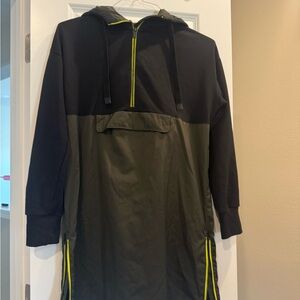 Athleta Black and Olive Pullover Anorak with Neon Yellow Zippers